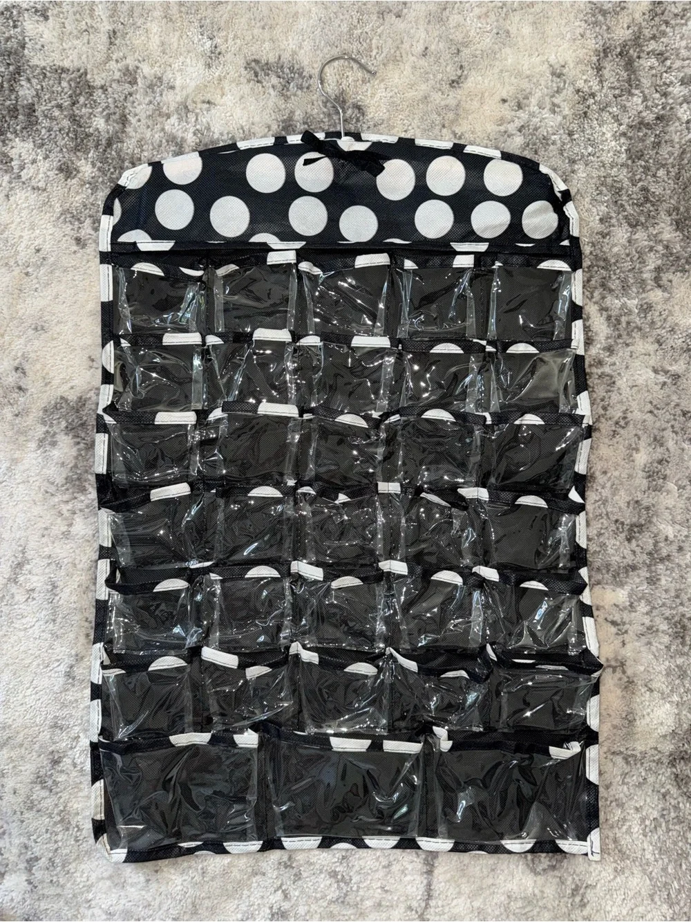 Hanging Jewelry Organizer - Clear Pocket Storage Polka Dot Style